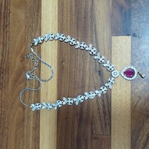 Formal jewelry wedding faux ruby diamond rhinestone gold silver tone nec…
